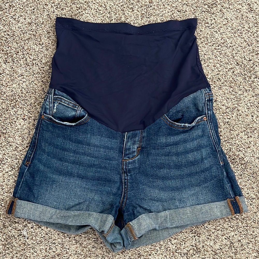 Pink Blush Denim Maternity Shorts